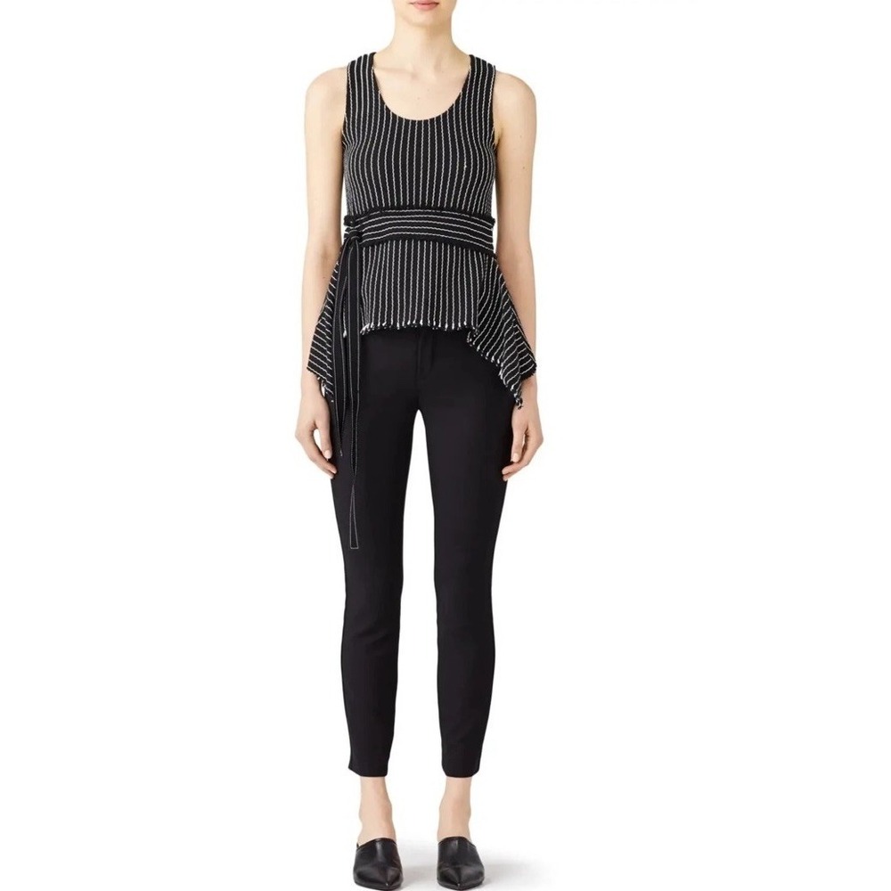 DEREK LAM 10 Crosby Women Black Striped Waist Belt Tank SIZE  0 Career Chic